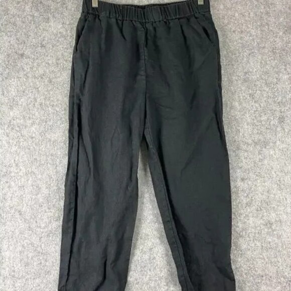 Quince European Linen Pants Womens Medium Black Pull On Coastal Lagenlook Beachy - Picture 1 of 7